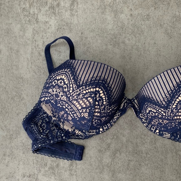 Victorias’ Secret Dream Angels Bra Push-Up Beige in Blue Lace 32D - Picture 4 of 5